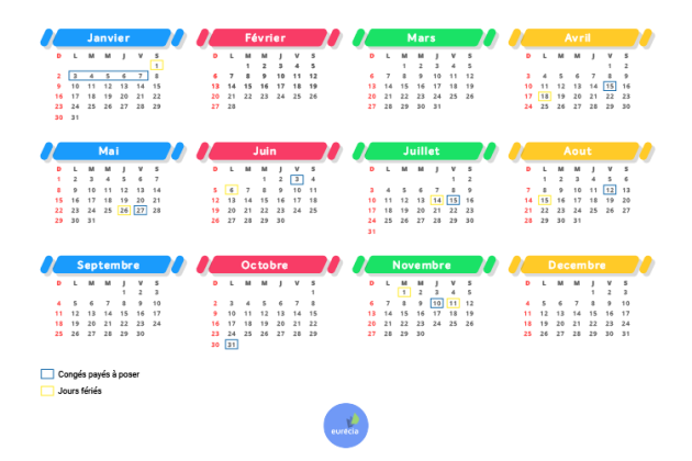 illustration calendrier jours fériés 2022